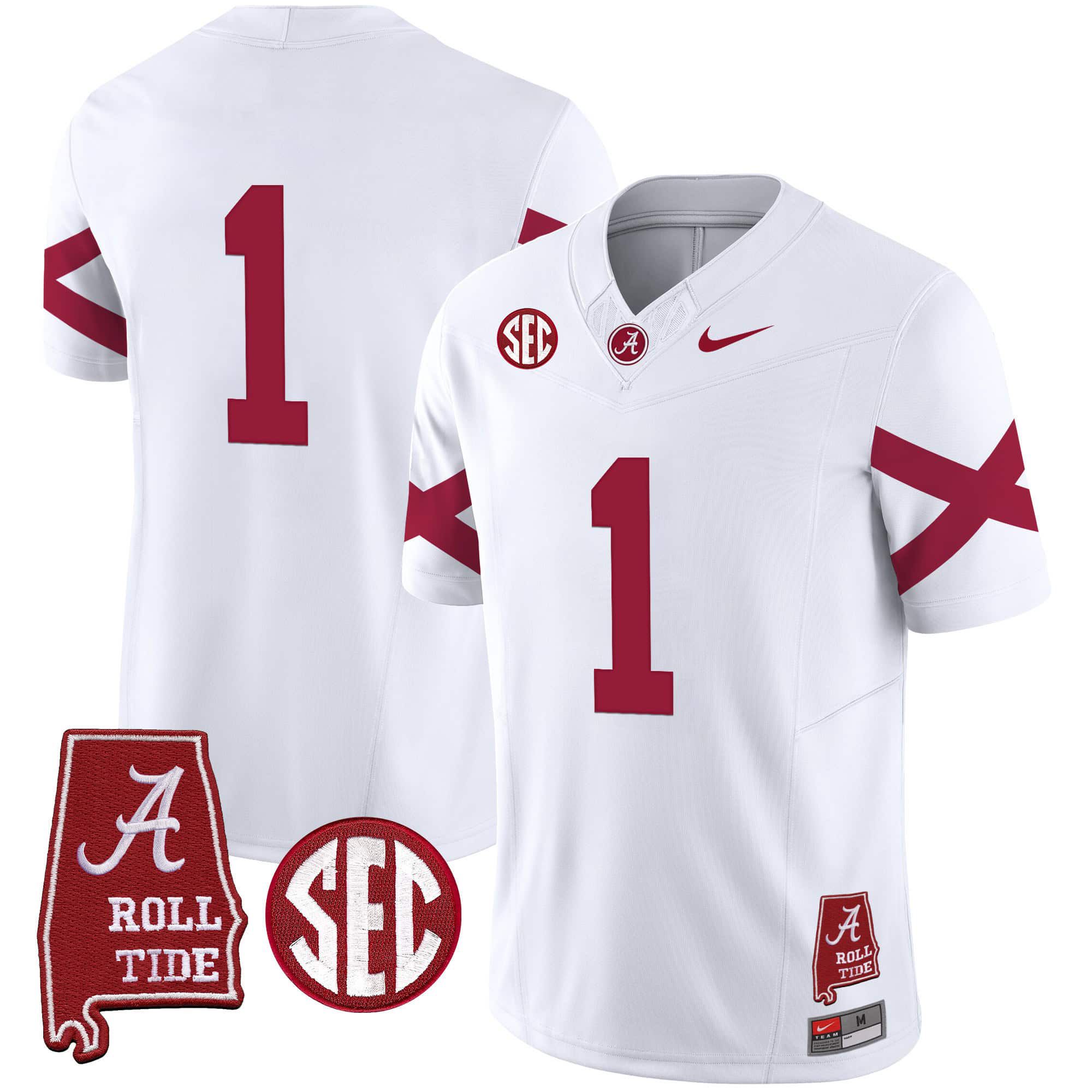 Men Alabama Crimson Tide #1 No Name White Map Vapor Limited 2024 Nike NCAA Jersey->indianapolis colts->NFL Jersey
